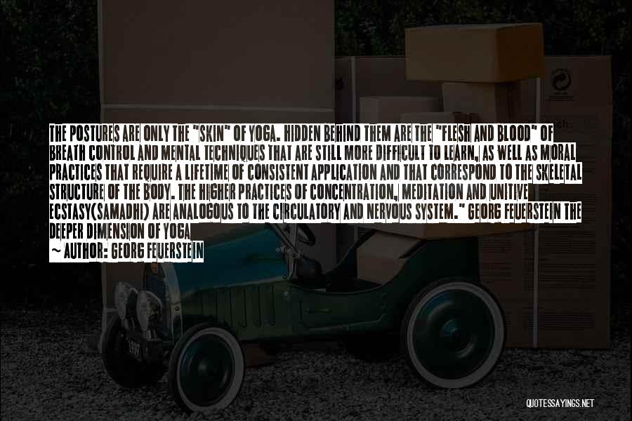 Georg Feuerstein Quotes: The Postures Are Only The Skin Of Yoga. Hidden Behind Them Are The Flesh And Blood Of Breath Control And