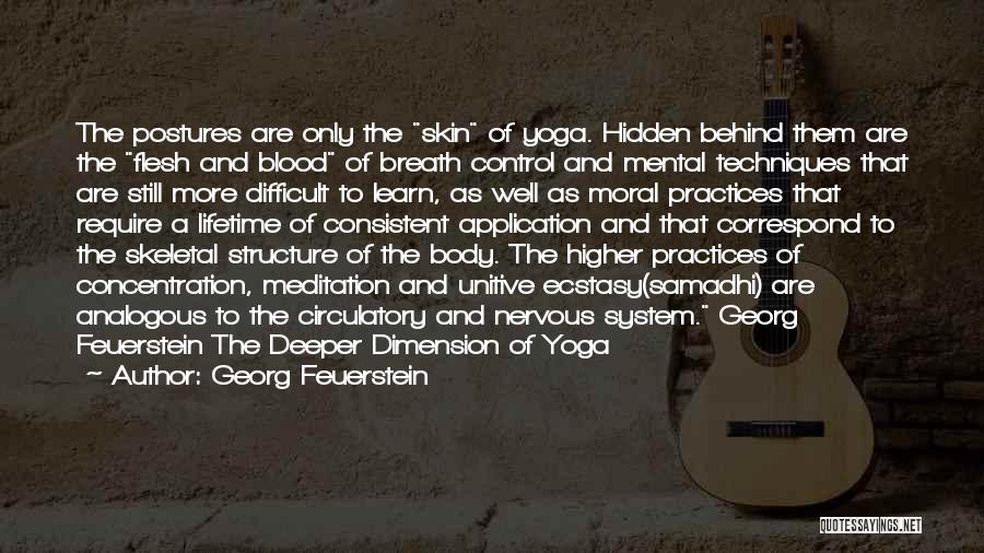 Georg Feuerstein Quotes: The Postures Are Only The Skin Of Yoga. Hidden Behind Them Are The Flesh And Blood Of Breath Control And