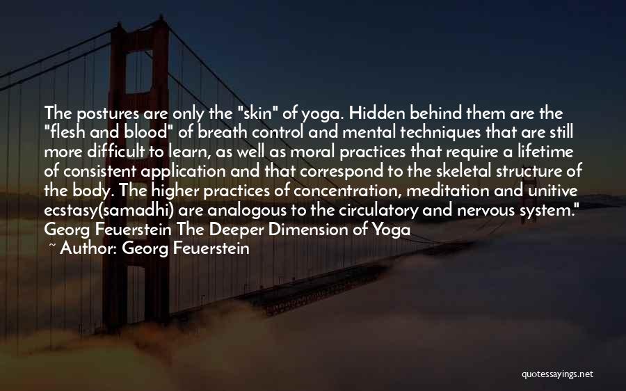 Georg Feuerstein Quotes: The Postures Are Only The Skin Of Yoga. Hidden Behind Them Are The Flesh And Blood Of Breath Control And