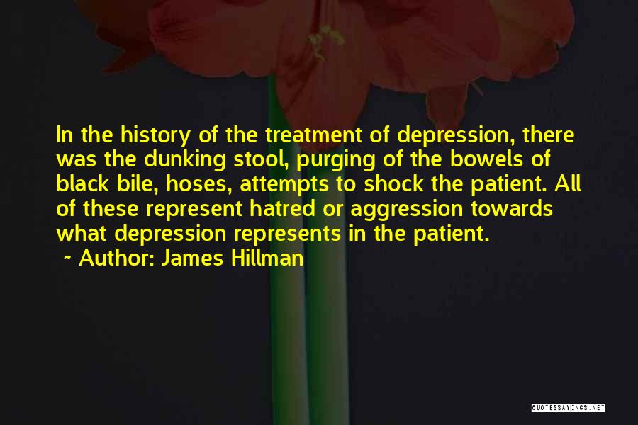 James Hillman Quotes: In The History Of The Treatment Of Depression, There Was The Dunking Stool, Purging Of The Bowels Of Black Bile,