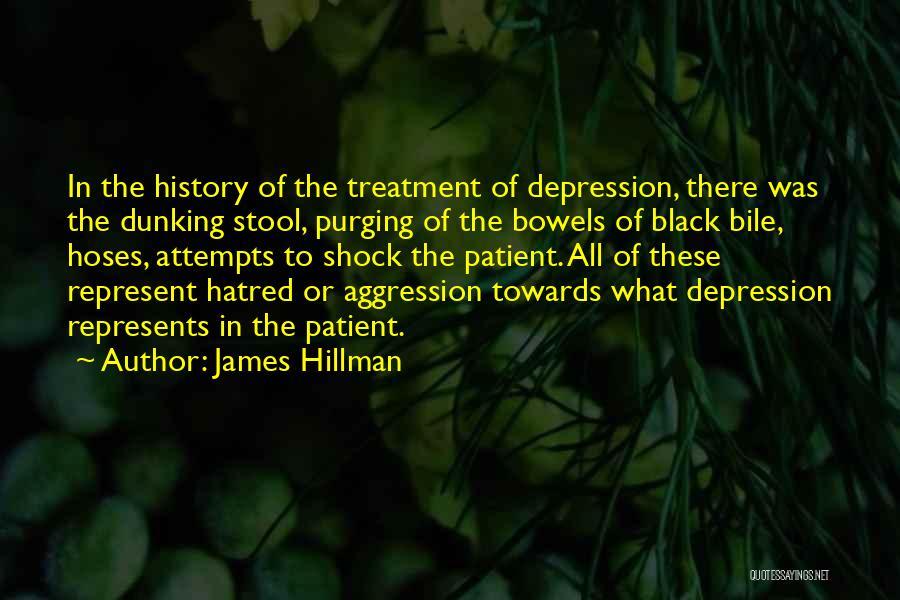 James Hillman Quotes: In The History Of The Treatment Of Depression, There Was The Dunking Stool, Purging Of The Bowels Of Black Bile,