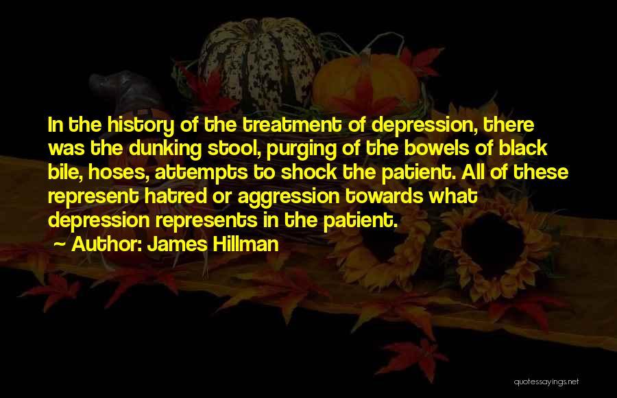 James Hillman Quotes: In The History Of The Treatment Of Depression, There Was The Dunking Stool, Purging Of The Bowels Of Black Bile,