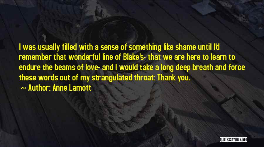 Anne Lamott Quotes: I Was Usually Filled With A Sense Of Something Like Shame Until I'd Remember That Wonderful Line Of Blake's- That