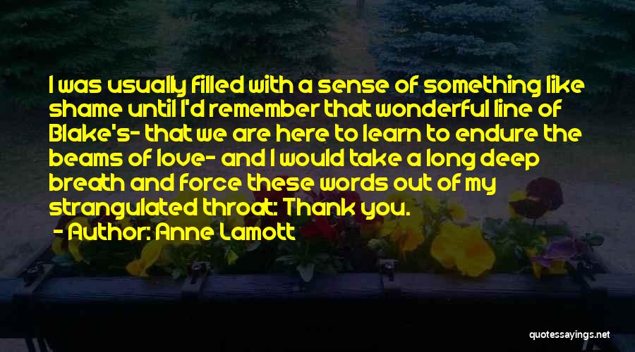 Anne Lamott Quotes: I Was Usually Filled With A Sense Of Something Like Shame Until I'd Remember That Wonderful Line Of Blake's- That