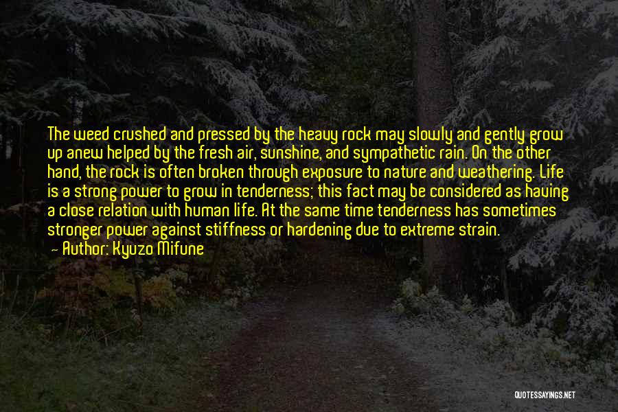 Kyuzo Mifune Quotes: The Weed Crushed And Pressed By The Heavy Rock May Slowly And Gently Grow Up Anew Helped By The Fresh