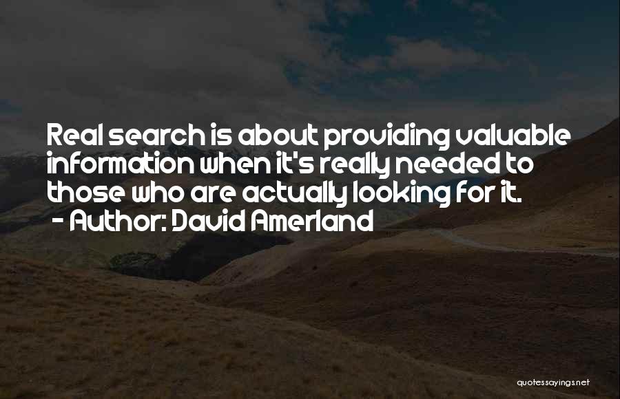 David Amerland Quotes: Real Search Is About Providing Valuable Information When It's Really Needed To Those Who Are Actually Looking For It.