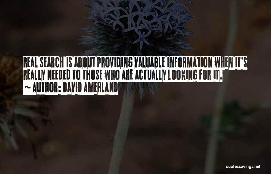 David Amerland Quotes: Real Search Is About Providing Valuable Information When It's Really Needed To Those Who Are Actually Looking For It.