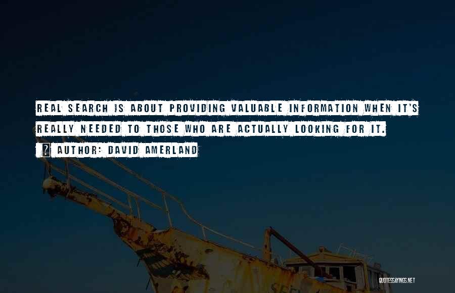 David Amerland Quotes: Real Search Is About Providing Valuable Information When It's Really Needed To Those Who Are Actually Looking For It.