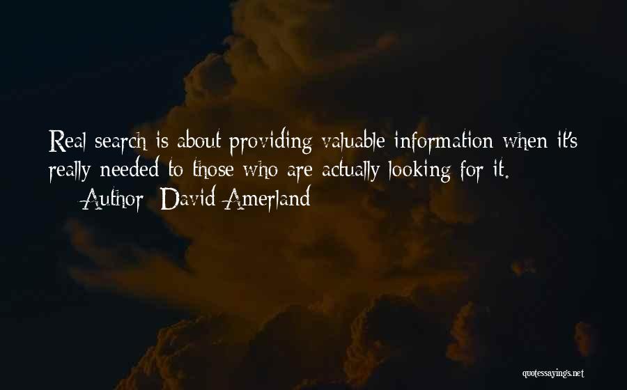 David Amerland Quotes: Real Search Is About Providing Valuable Information When It's Really Needed To Those Who Are Actually Looking For It.