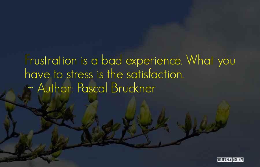 Pascal Bruckner Quotes: Frustration Is A Bad Experience. What You Have To Stress Is The Satisfaction.