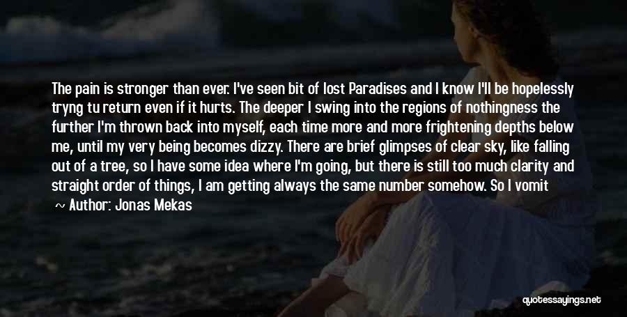 Jonas Mekas Quotes: The Pain Is Stronger Than Ever. I've Seen Bit Of Lost Paradises And I Know I'll Be Hopelessly Tryng Tu