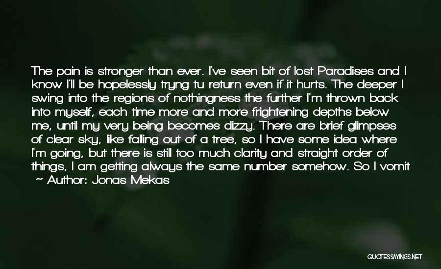 Jonas Mekas Quotes: The Pain Is Stronger Than Ever. I've Seen Bit Of Lost Paradises And I Know I'll Be Hopelessly Tryng Tu