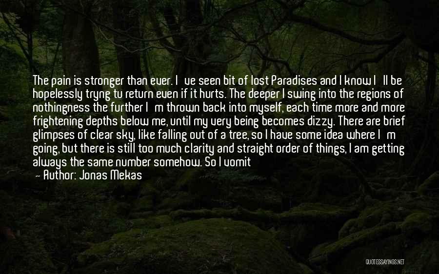 Jonas Mekas Quotes: The Pain Is Stronger Than Ever. I've Seen Bit Of Lost Paradises And I Know I'll Be Hopelessly Tryng Tu