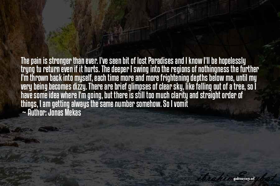 Jonas Mekas Quotes: The Pain Is Stronger Than Ever. I've Seen Bit Of Lost Paradises And I Know I'll Be Hopelessly Tryng Tu