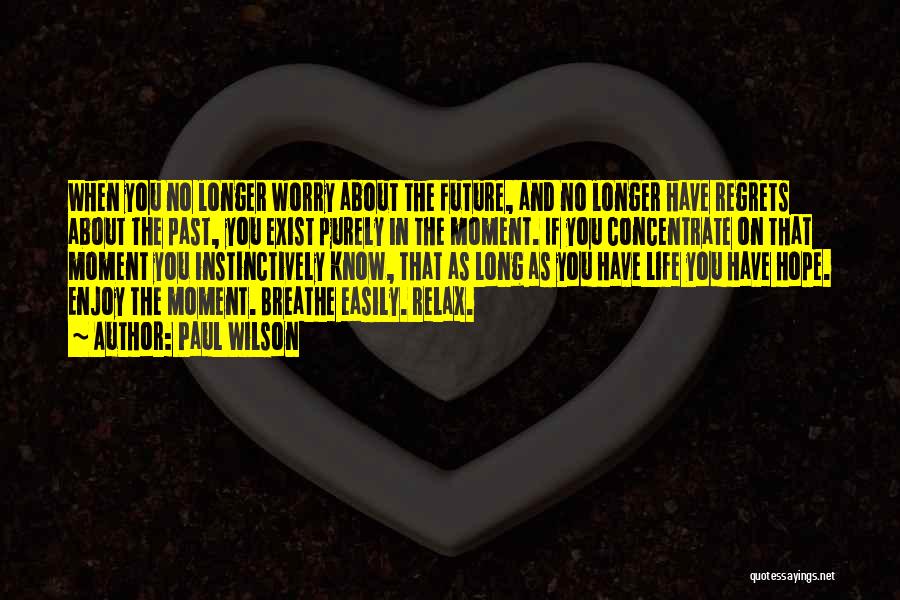 Paul Wilson Quotes: When You No Longer Worry About The Future, And No Longer Have Regrets About The Past, You Exist Purely In