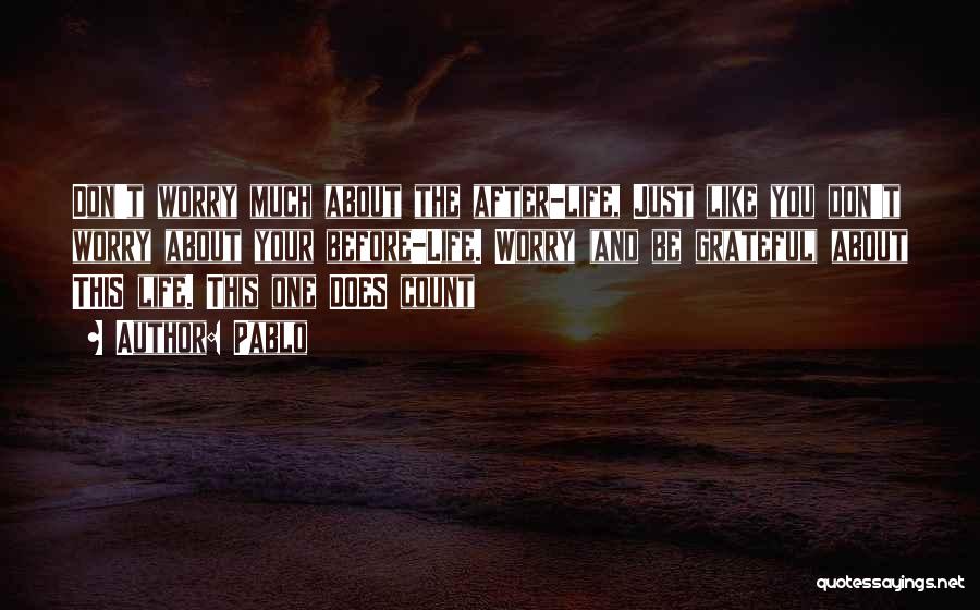 Pablo Quotes: Don't Worry Much About The After-life, Just Like You Don't Worry About Your Before-life. Worry (and Be Grateful) About This