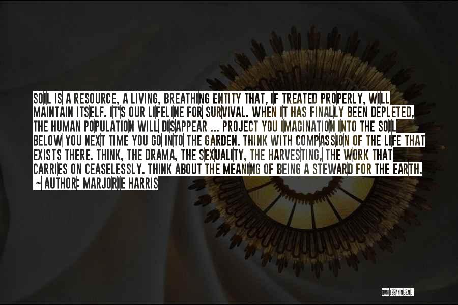 Marjorie Harris Quotes: Soil Is A Resource, A Living, Breathing Entity That, If Treated Properly, Will Maintain Itself. It's Our Lifeline For Survival.