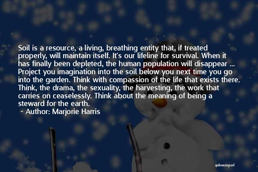 Marjorie Harris Quotes: Soil Is A Resource, A Living, Breathing Entity That, If Treated Properly, Will Maintain Itself. It's Our Lifeline For Survival.