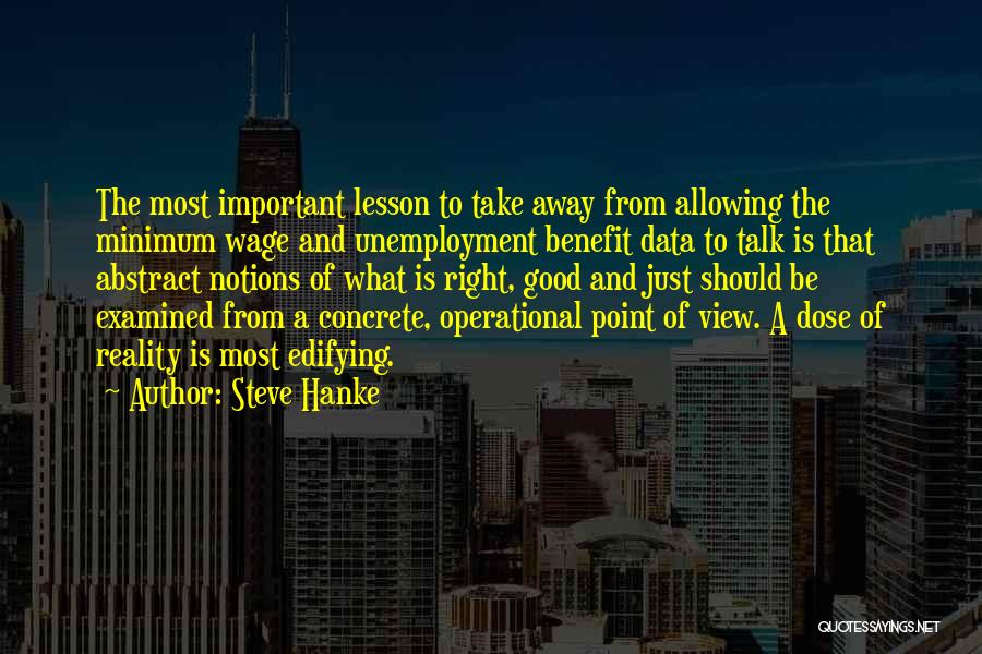 Steve Hanke Quotes: The Most Important Lesson To Take Away From Allowing The Minimum Wage And Unemployment Benefit Data To Talk Is That