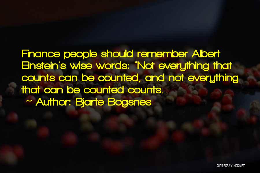 Bjarte Bogsnes Quotes: Finance People Should Remember Albert Einstein's Wise Words: Not Everything That Counts Can Be Counted, And Not Everything That Can