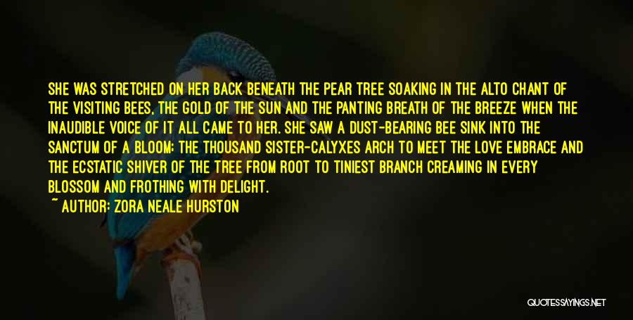 Zora Neale Hurston Quotes: She Was Stretched On Her Back Beneath The Pear Tree Soaking In The Alto Chant Of The Visiting Bees, The
