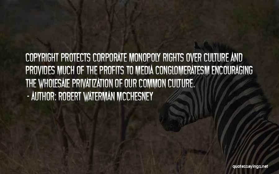Robert Waterman McChesney Quotes: Copyright Protects Corporate Monopoly Rights Over Culture And Provides Much Of The Profits To Media Conglomeratesm Encouraging The Wholesale Privatization