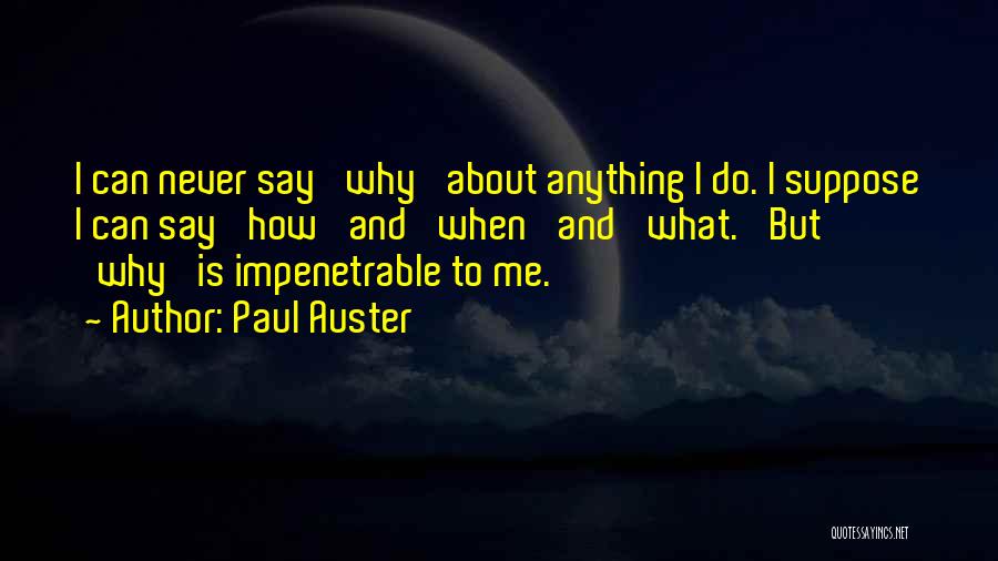 Paul Auster Quotes: I Can Never Say 'why' About Anything I Do. I Suppose I Can Say 'how' And 'when' And 'what.' But