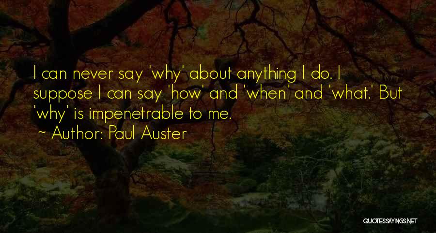 Paul Auster Quotes: I Can Never Say 'why' About Anything I Do. I Suppose I Can Say 'how' And 'when' And 'what.' But