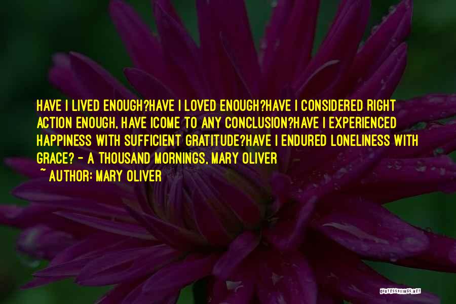 Mary Oliver Quotes: Have I Lived Enough?have I Loved Enough?have I Considered Right Action Enough, Have Icome To Any Conclusion?have I Experienced Happiness