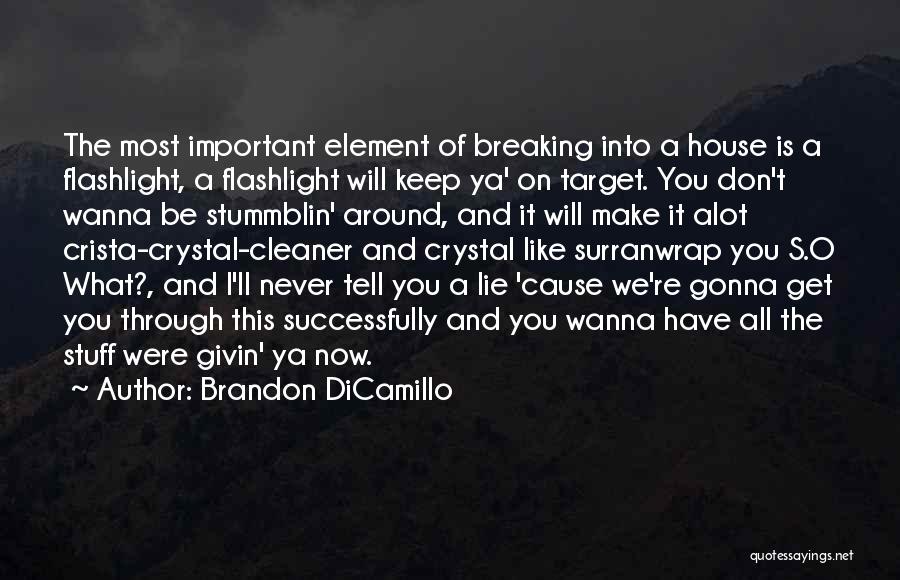 Brandon DiCamillo Quotes: The Most Important Element Of Breaking Into A House Is A Flashlight, A Flashlight Will Keep Ya' On Target. You