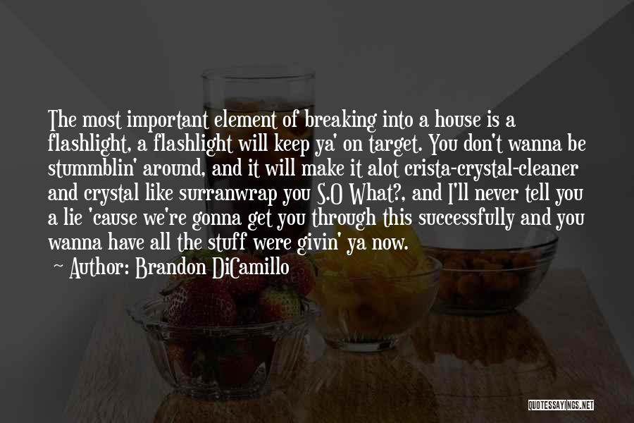 Brandon DiCamillo Quotes: The Most Important Element Of Breaking Into A House Is A Flashlight, A Flashlight Will Keep Ya' On Target. You