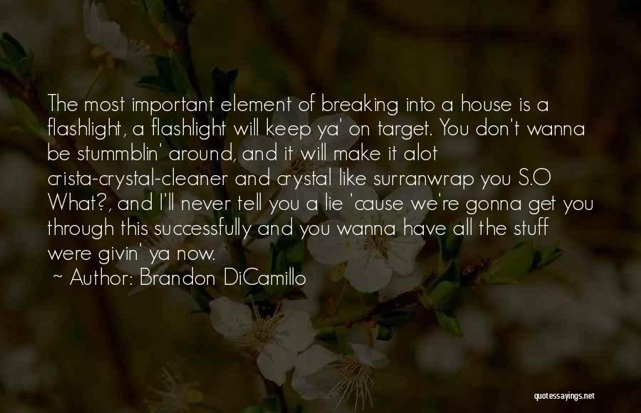 Brandon DiCamillo Quotes: The Most Important Element Of Breaking Into A House Is A Flashlight, A Flashlight Will Keep Ya' On Target. You