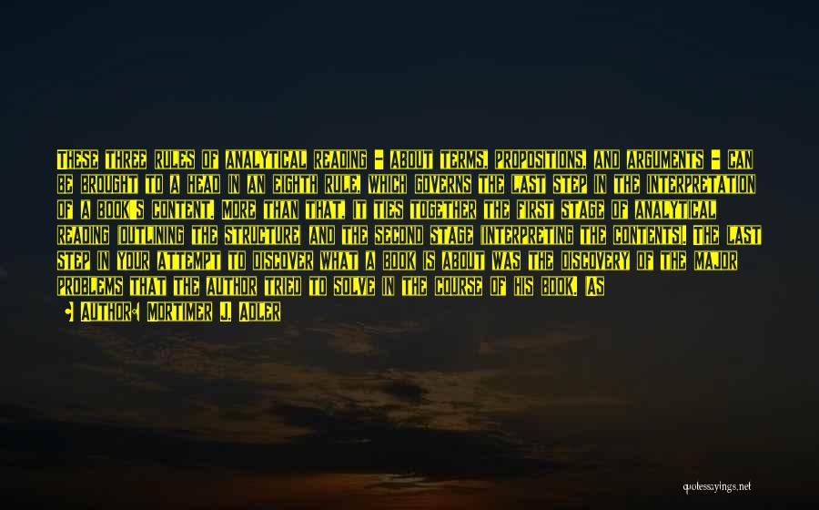Mortimer J. Adler Quotes: These Three Rules Of Analytical Reading - About Terms, Propositions, And Arguments - Can Be Brought To A Head In