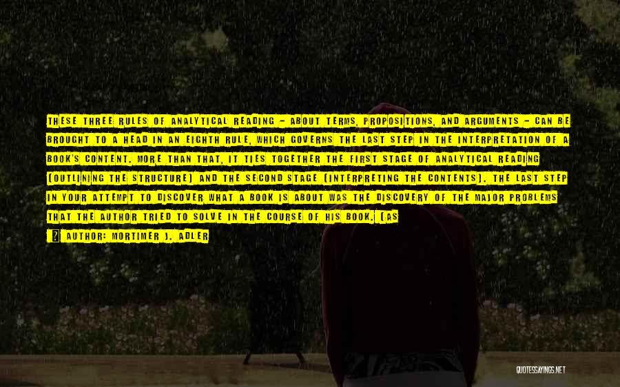 Mortimer J. Adler Quotes: These Three Rules Of Analytical Reading - About Terms, Propositions, And Arguments - Can Be Brought To A Head In