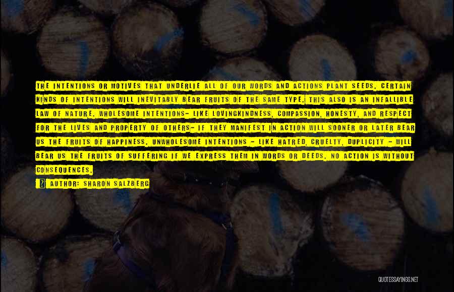 Sharon Salzberg Quotes: The Intentions Or Motives That Underlie All Of Our Words And Actions Plant Seeds. Certain Kinds Of Intentions Will Inevitably