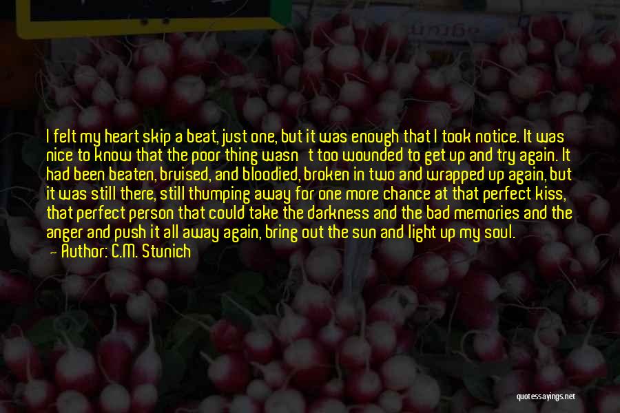 C.M. Stunich Quotes: I Felt My Heart Skip A Beat, Just One, But It Was Enough That I Took Notice. It Was Nice