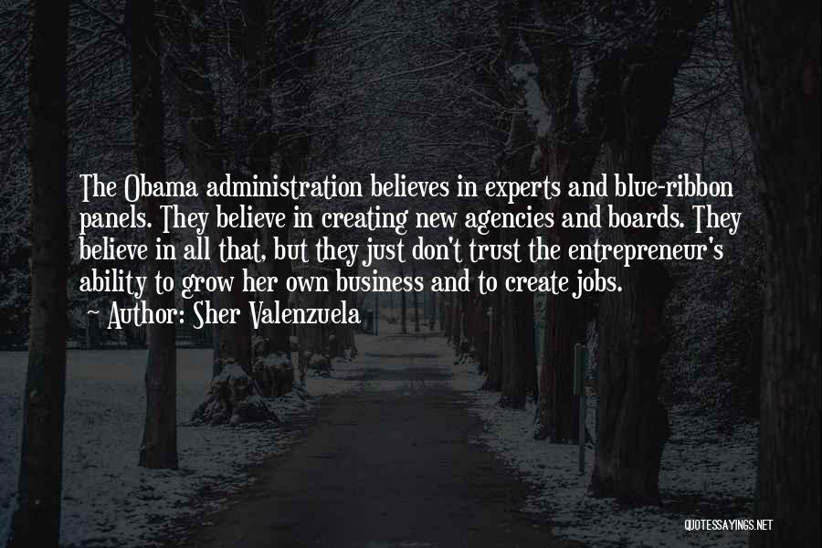 Sher Valenzuela Quotes: The Obama Administration Believes In Experts And Blue-ribbon Panels. They Believe In Creating New Agencies And Boards. They Believe In