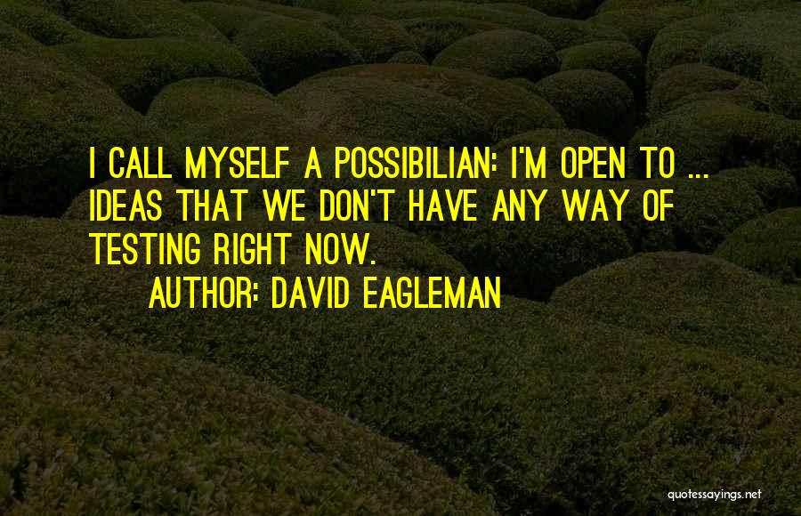 David Eagleman Quotes: I Call Myself A Possibilian: I'm Open To ... Ideas That We Don't Have Any Way Of Testing Right Now.