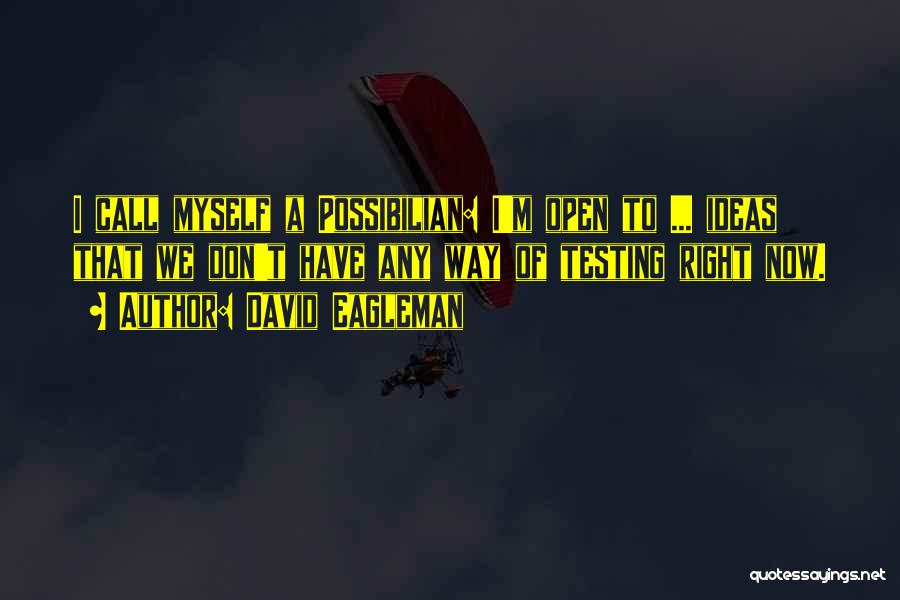David Eagleman Quotes: I Call Myself A Possibilian: I'm Open To ... Ideas That We Don't Have Any Way Of Testing Right Now.