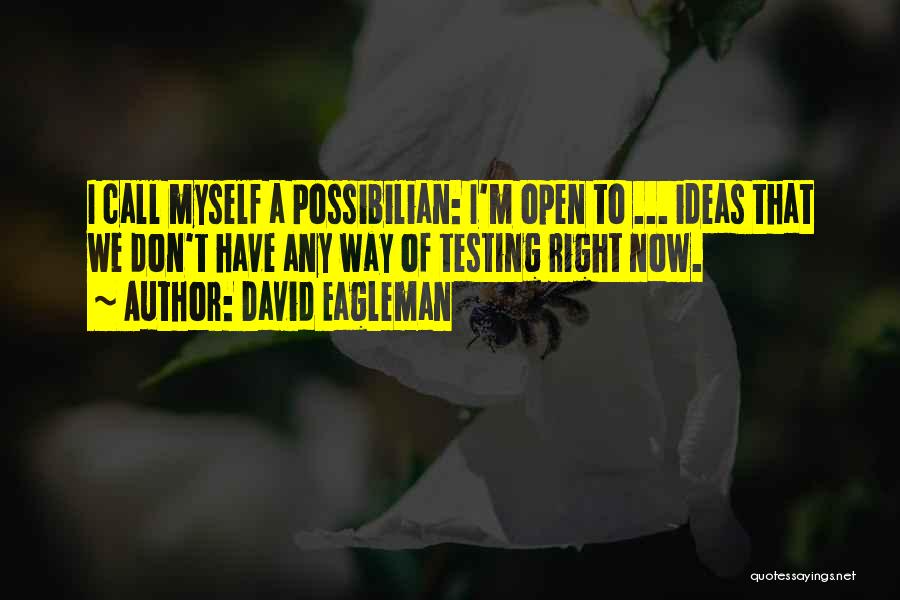 David Eagleman Quotes: I Call Myself A Possibilian: I'm Open To ... Ideas That We Don't Have Any Way Of Testing Right Now.