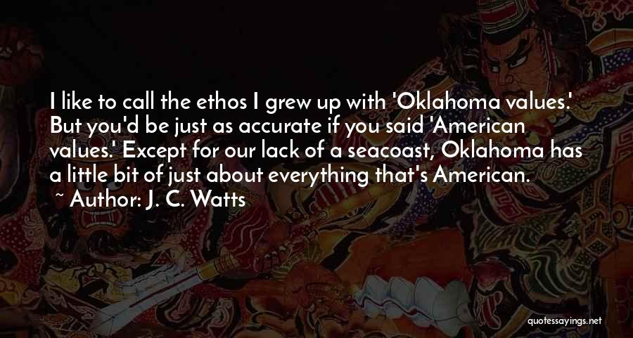 J. C. Watts Quotes: I Like To Call The Ethos I Grew Up With 'oklahoma Values.' But You'd Be Just As Accurate If You