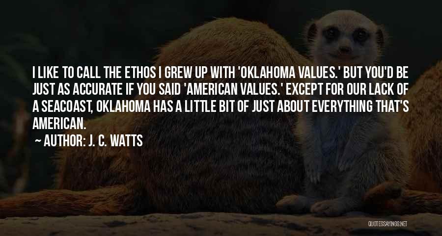 J. C. Watts Quotes: I Like To Call The Ethos I Grew Up With 'oklahoma Values.' But You'd Be Just As Accurate If You