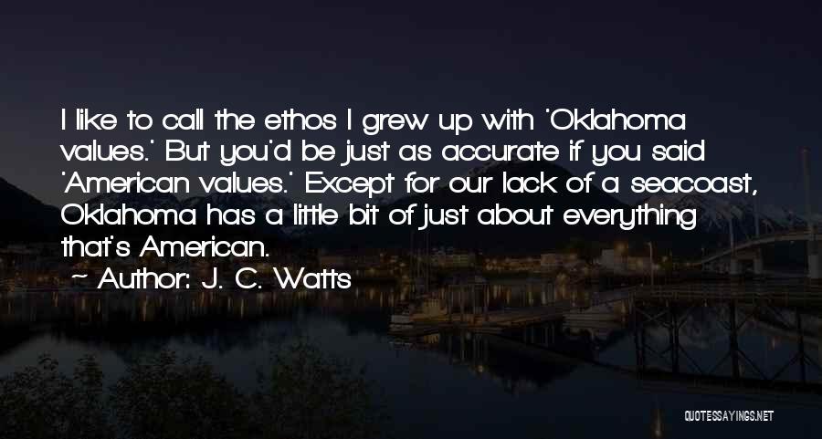J. C. Watts Quotes: I Like To Call The Ethos I Grew Up With 'oklahoma Values.' But You'd Be Just As Accurate If You