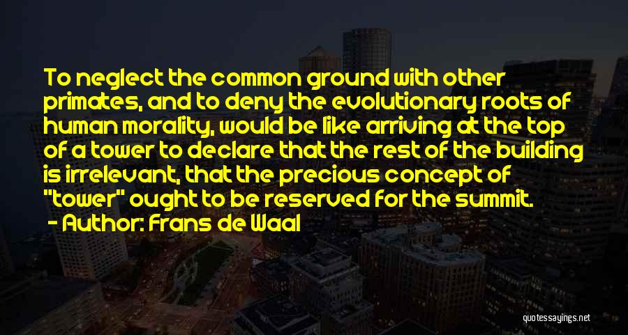 Frans De Waal Quotes: To Neglect The Common Ground With Other Primates, And To Deny The Evolutionary Roots Of Human Morality, Would Be Like