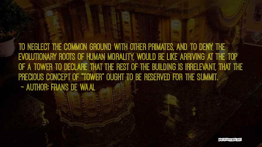 Frans De Waal Quotes: To Neglect The Common Ground With Other Primates, And To Deny The Evolutionary Roots Of Human Morality, Would Be Like