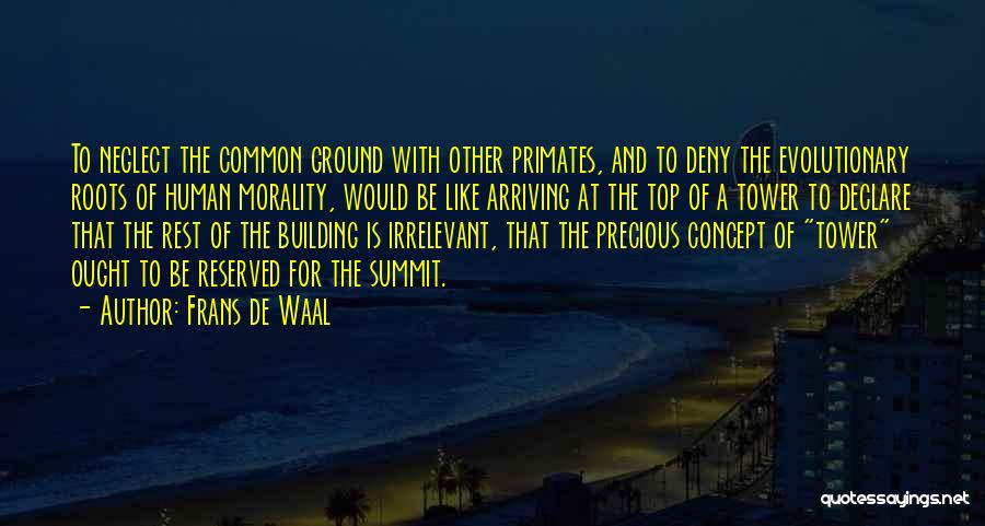 Frans De Waal Quotes: To Neglect The Common Ground With Other Primates, And To Deny The Evolutionary Roots Of Human Morality, Would Be Like