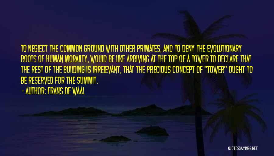 Frans De Waal Quotes: To Neglect The Common Ground With Other Primates, And To Deny The Evolutionary Roots Of Human Morality, Would Be Like