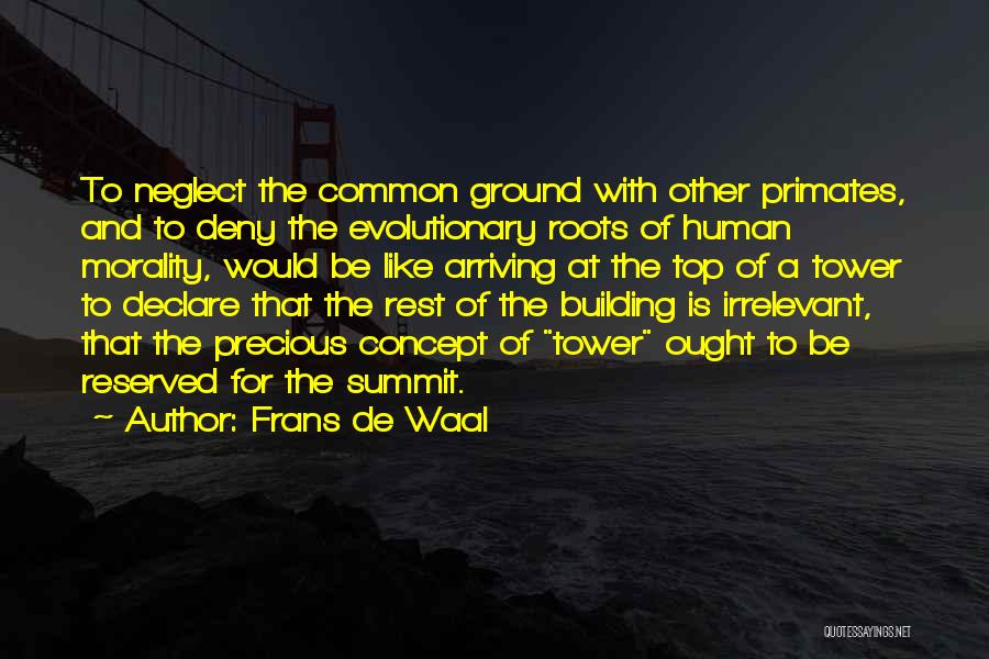 Frans De Waal Quotes: To Neglect The Common Ground With Other Primates, And To Deny The Evolutionary Roots Of Human Morality, Would Be Like