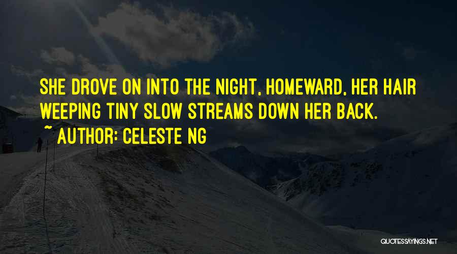 Celeste Ng Quotes: She Drove On Into The Night, Homeward, Her Hair Weeping Tiny Slow Streams Down Her Back.