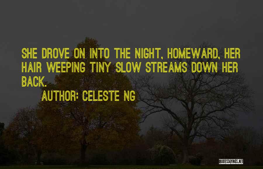 Celeste Ng Quotes: She Drove On Into The Night, Homeward, Her Hair Weeping Tiny Slow Streams Down Her Back.